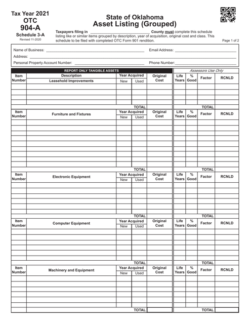 OTC Form 904-A Schedule 3-A 2021 Printable Pdf