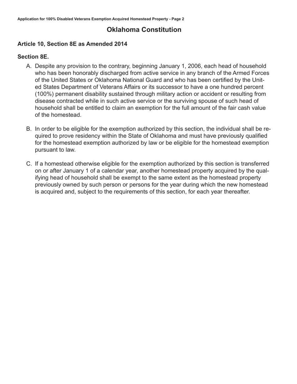 Form OTC998-B Application for 100% Disabled Veterans Exemption Acquired Homestead Property - Oklahoma, Page 2
