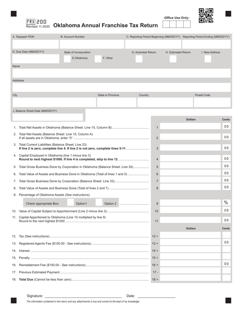 Form 200 Oklahoma Annual Franchise Tax Return - Oklahoma