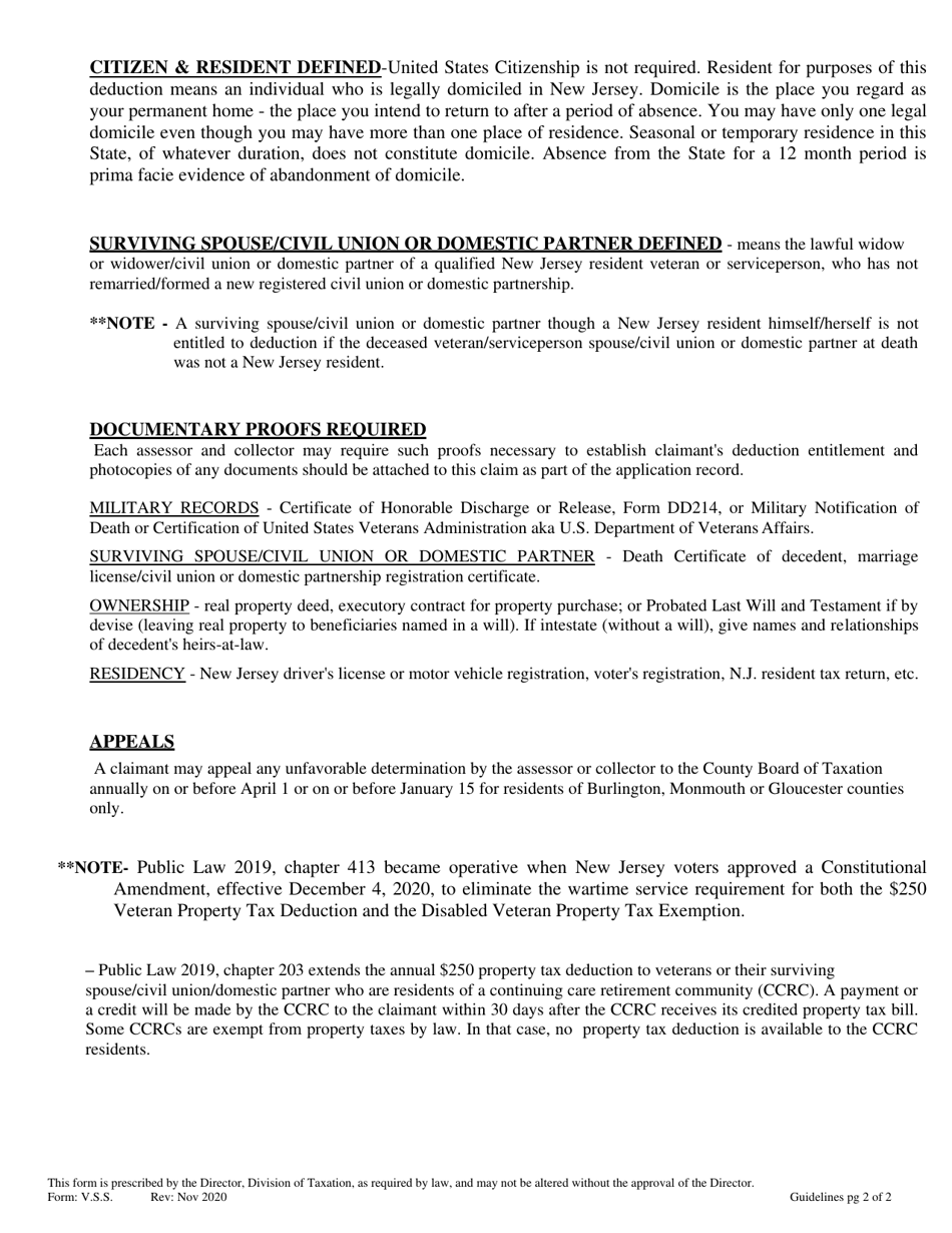 Form V.S.S. Property Tax Deduction Claim by Veteran or Surviving Spouse / Civil Union or Domestic Partner of Veteran or Serviceperson - New Jersey, Page 4