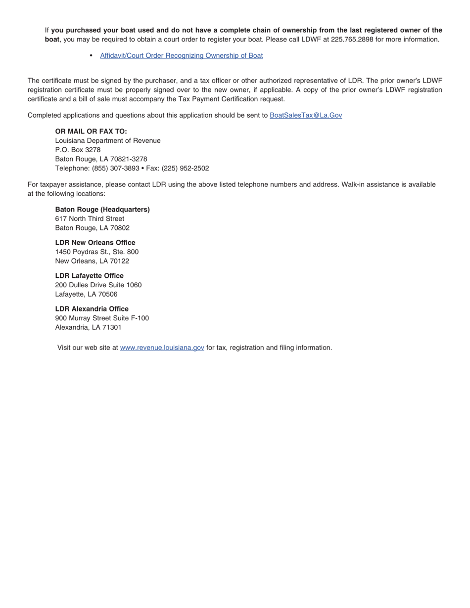 Form R-1331 Boat Registration Tax Payment Certification - Louisiana, Page 3