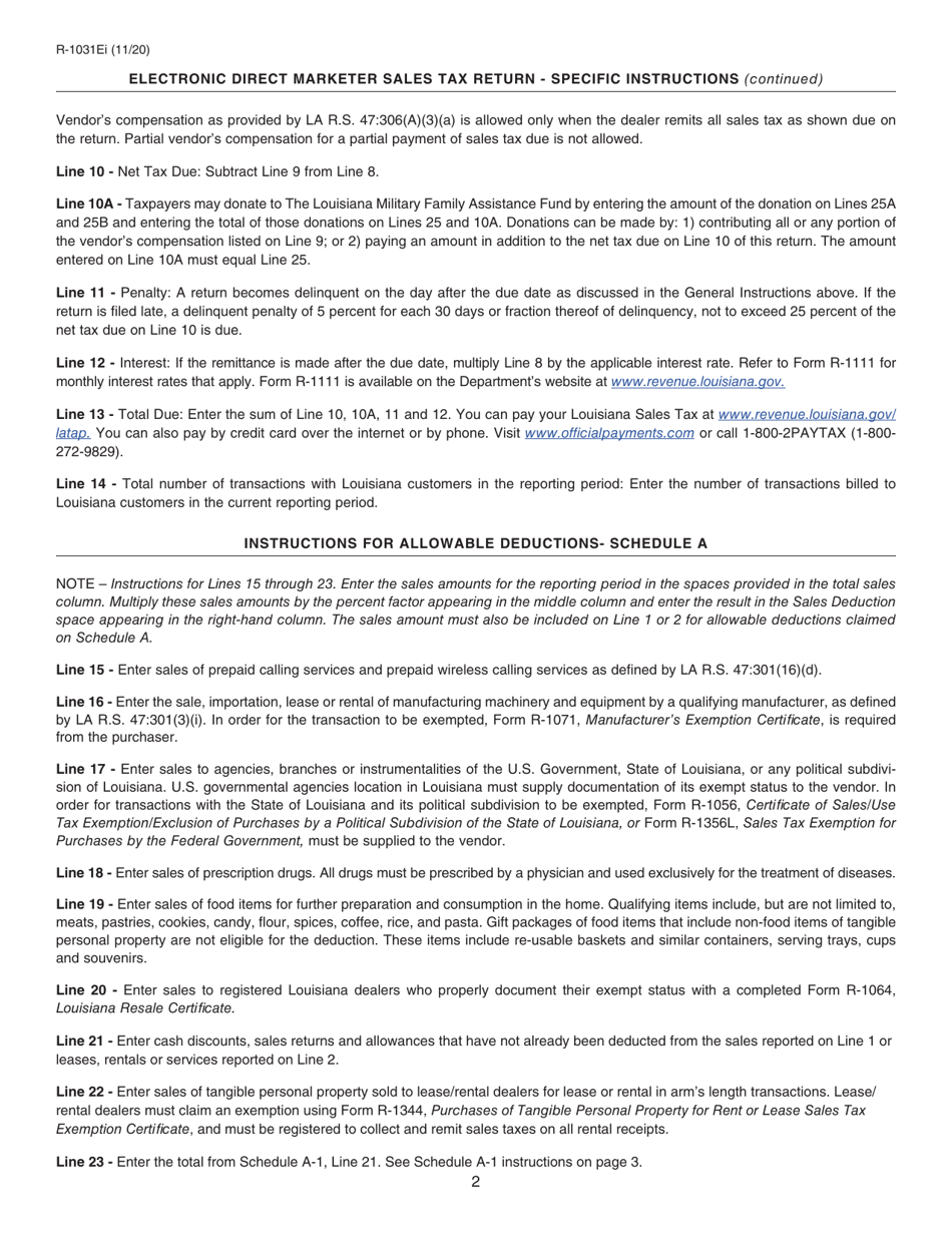Instructions for Form R-1031 Direct Marketer Sales Tax Return - Louisiana, Page 2