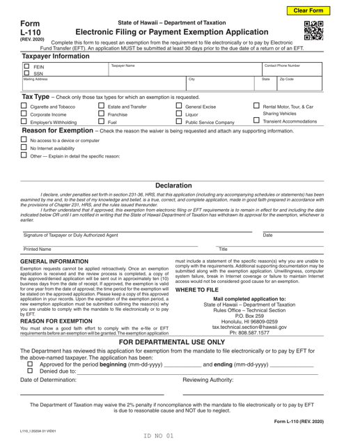 Form L-110  Printable Pdf