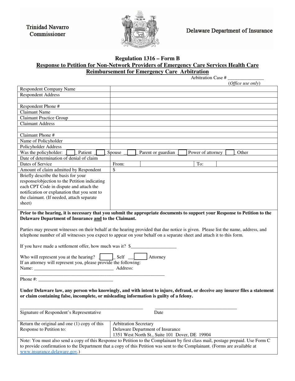 Form B - Fill Out, Sign Online And Download Fillable PDF, Delaware ...