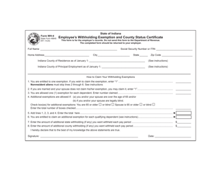 Form WH-4 (State Form 48845) &quot;Employee's Withholding Exemption and County Status Certificate&quot; - Indiana