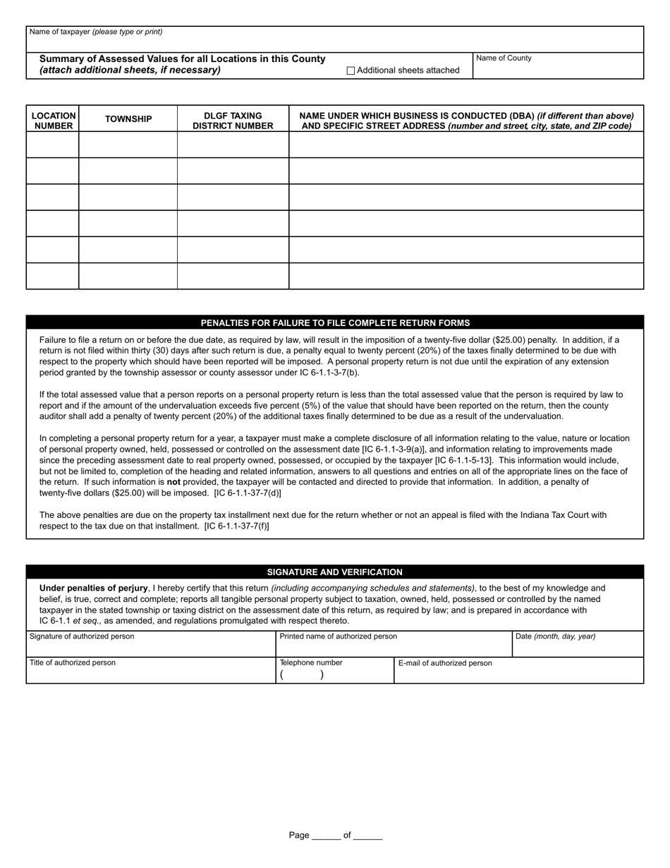 State Form 53855 (104-SR) Single Return - Business Tangible Personal Property - Indiana, Page 2