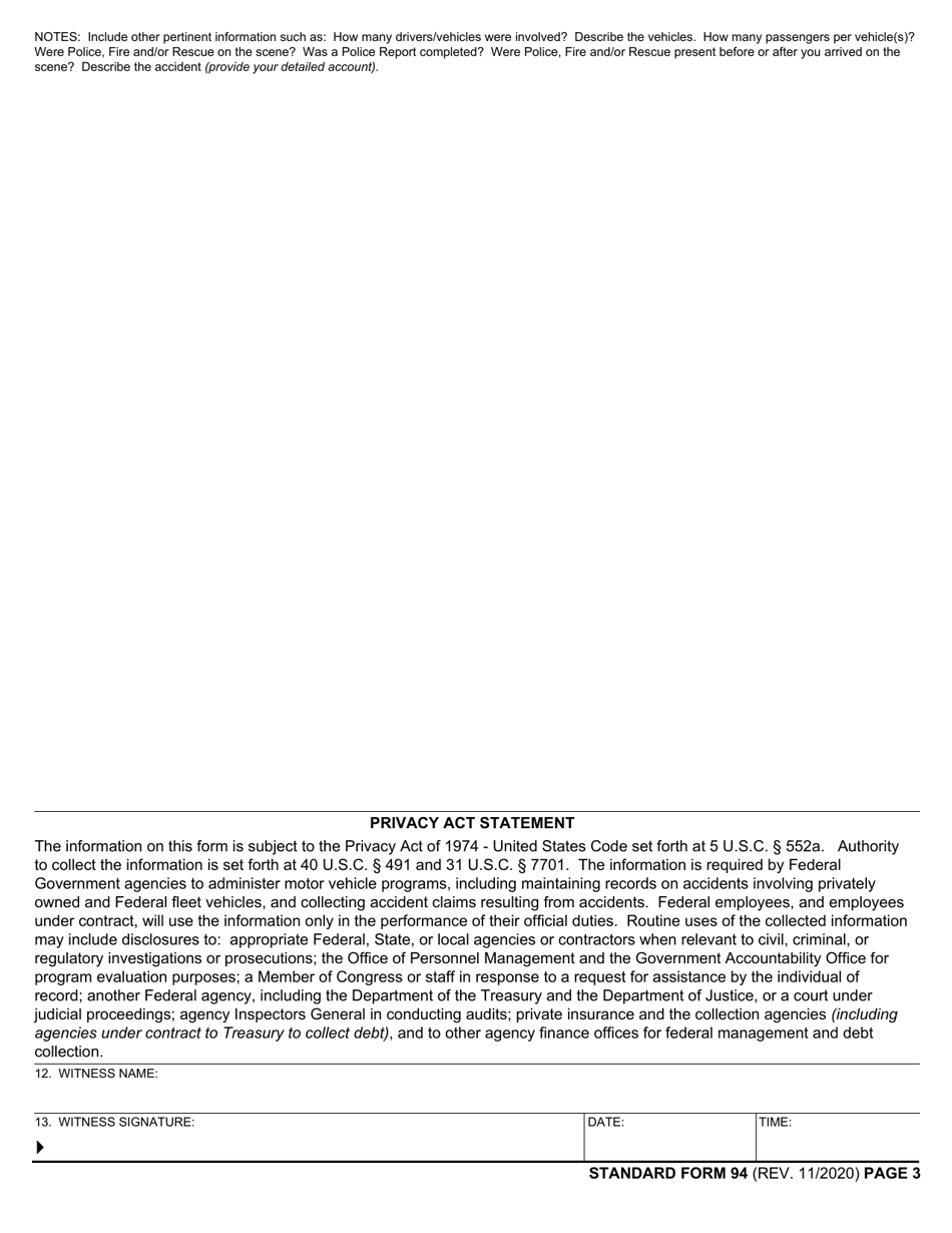 Form SF-94 Statement of Witness, Page 3