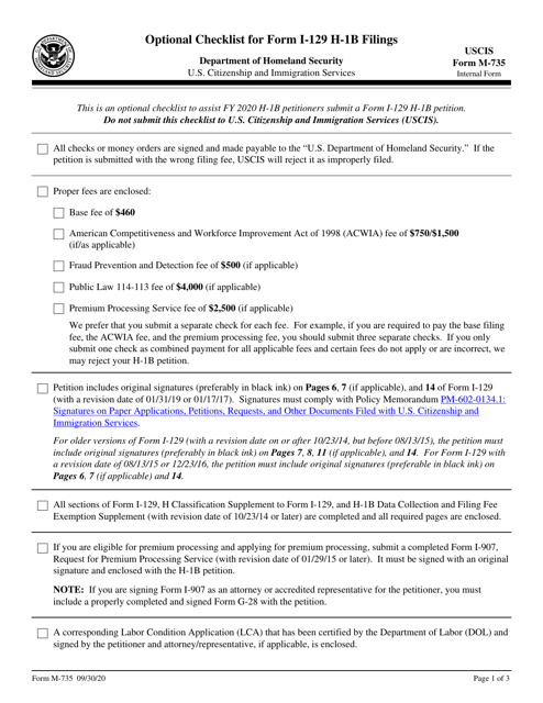 USCIS Form M-735  Printable Pdf