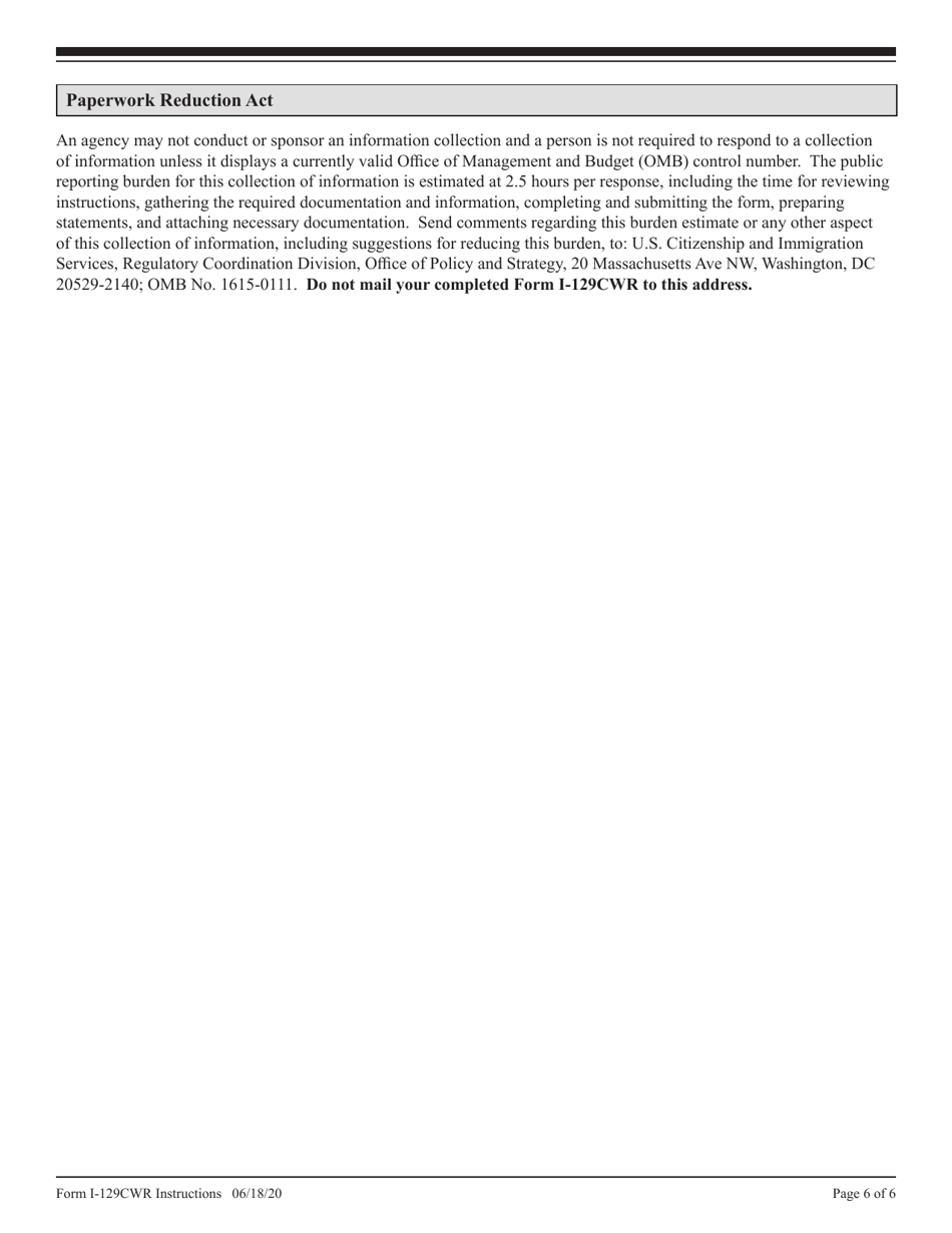 Instructions for USCIS Form I-129CWR Semiannual Report for CW-1 Employers, Page 6