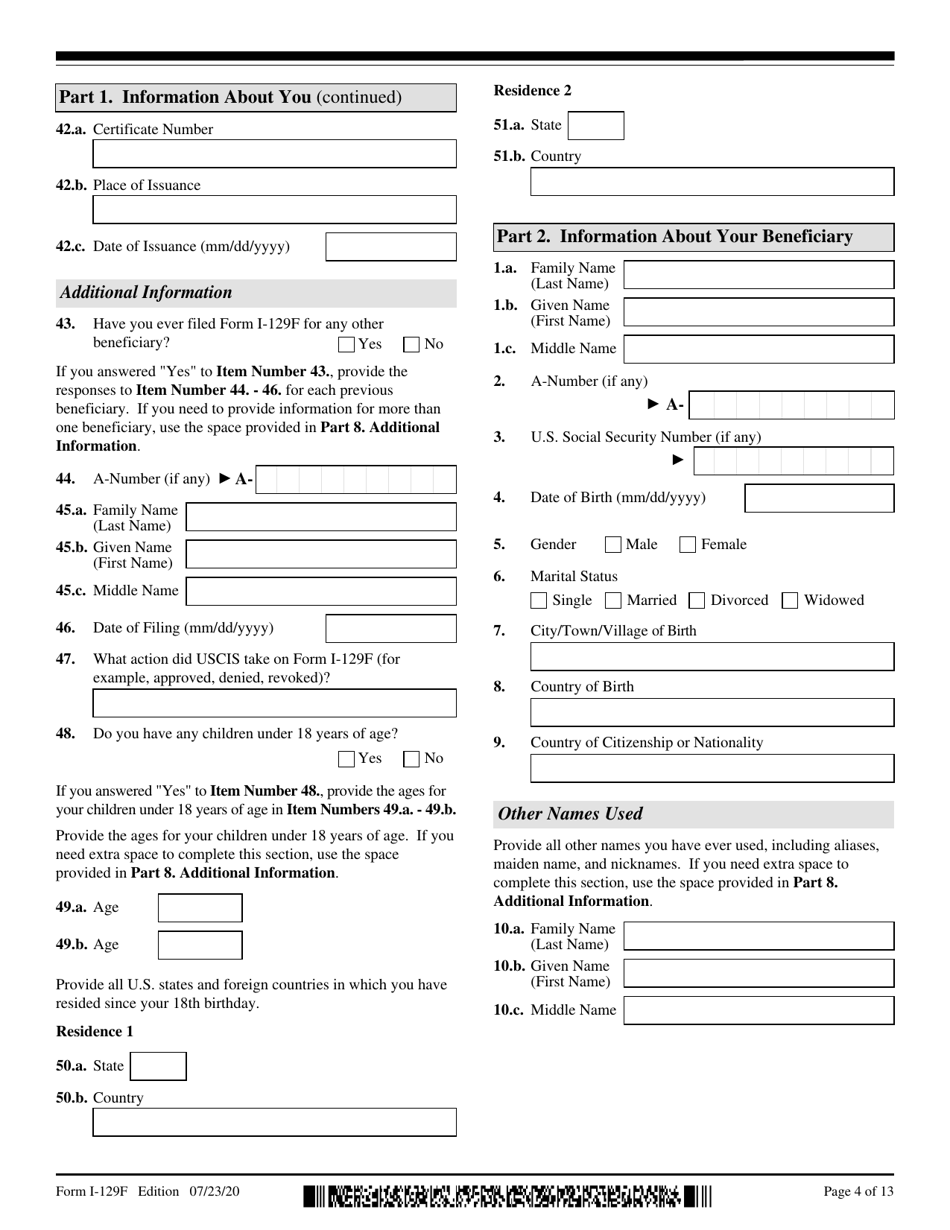 USCIS Form I-129F Petition for Alien Fiance(E), Page 4
