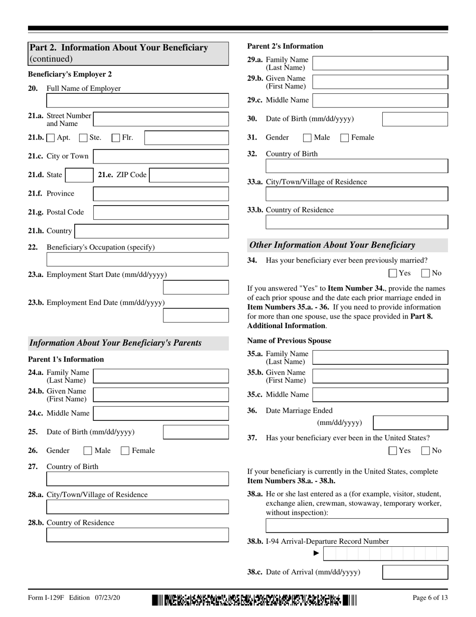 USCIS Form I-129F Petition for Alien Fiance(E), Page 6