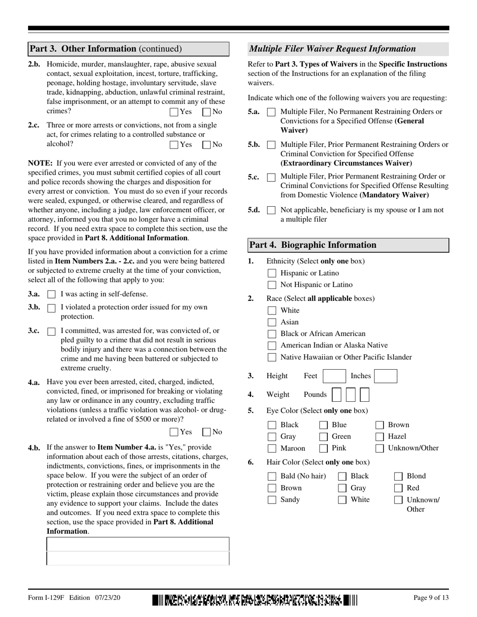 USCIS Form I-129F Petition for Alien Fiance(E), Page 9