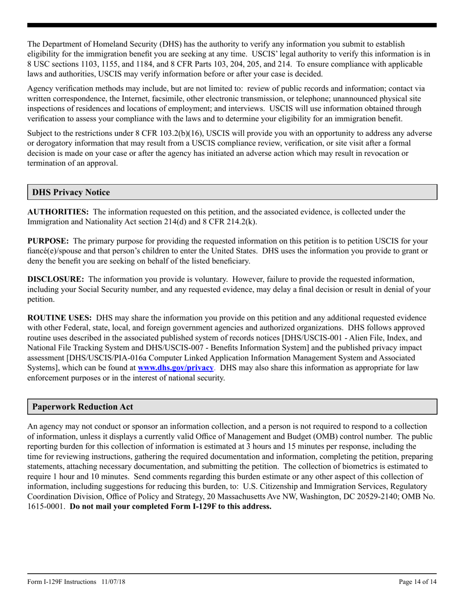 Instructions for USCIS Form I-129F Petition for Alien Fiance(E), Page 14