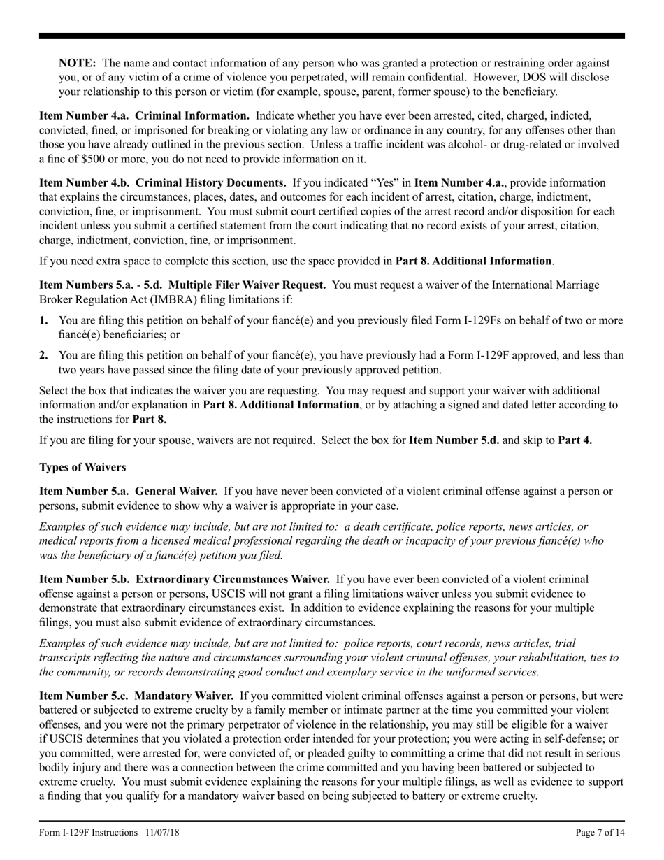 Instructions for USCIS Form I-129F Petition for Alien Fiance(E), Page 7