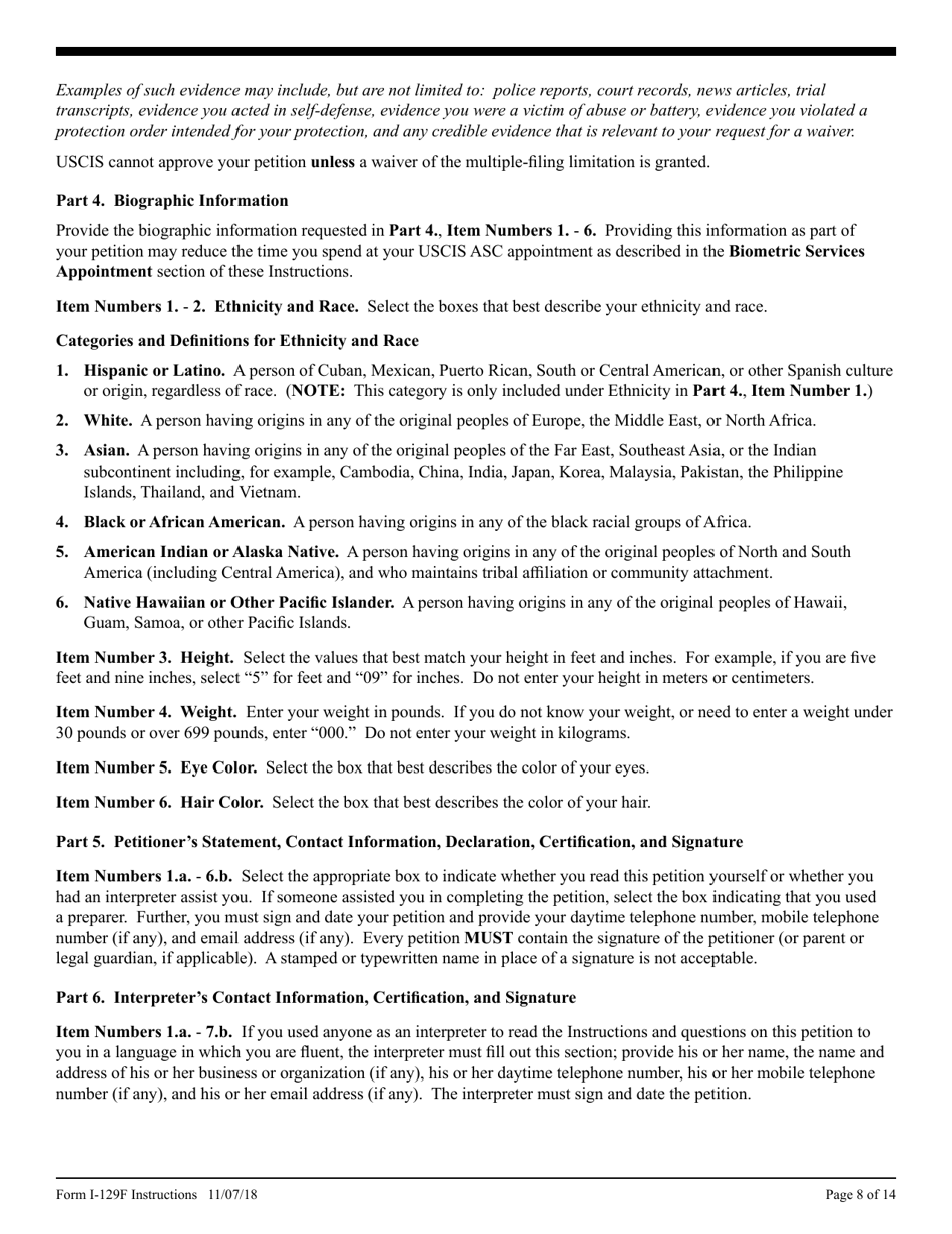 Instructions for USCIS Form I-129F Petition for Alien Fiance(E), Page 8