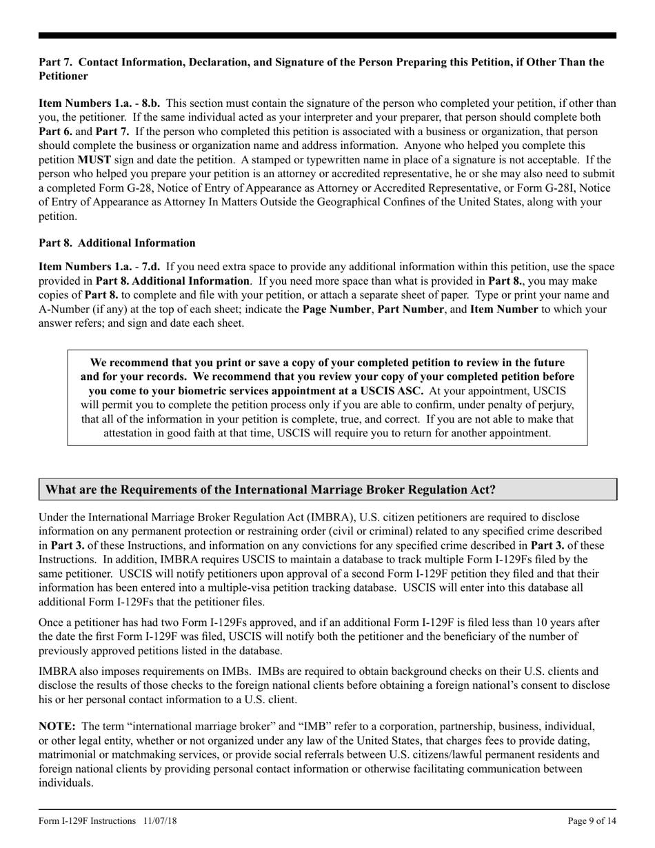 Instructions for USCIS Form I-129F Petition for Alien Fiance(E), Page 9