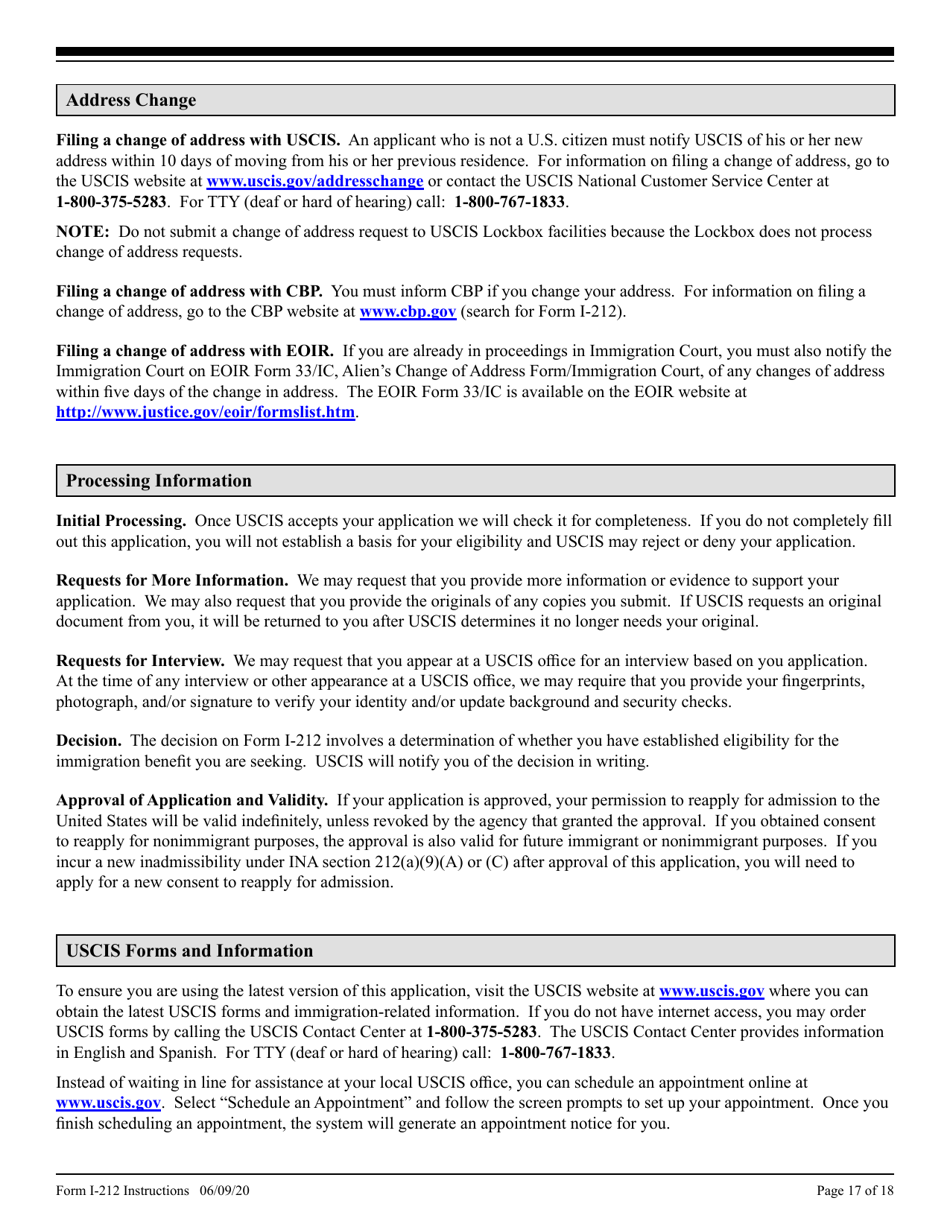Instructions for USCIS Form I-212 Application for Permission to Reapply for Admission Into the United States After Deportation or Removal, Page 17