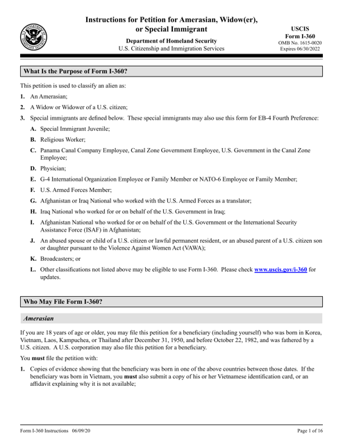 USCIS Form I-360  Printable Pdf