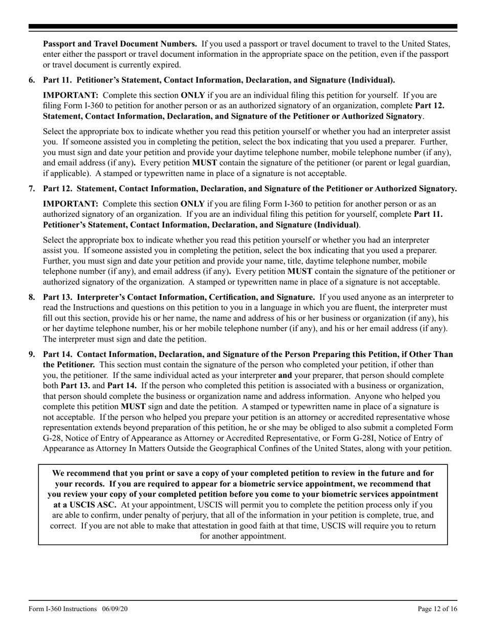 Instructions for USCIS Form I-360 Petition for Amerasian, Widow(Er), or Special Immigrant, Page 12
