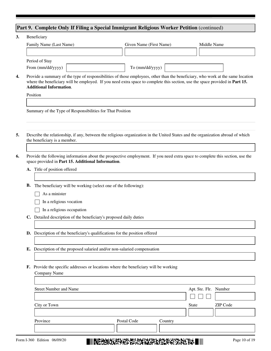 USCIS Form I-360 Petition for Amerasian, Widow(Er), or Special Immigrant, Page 10