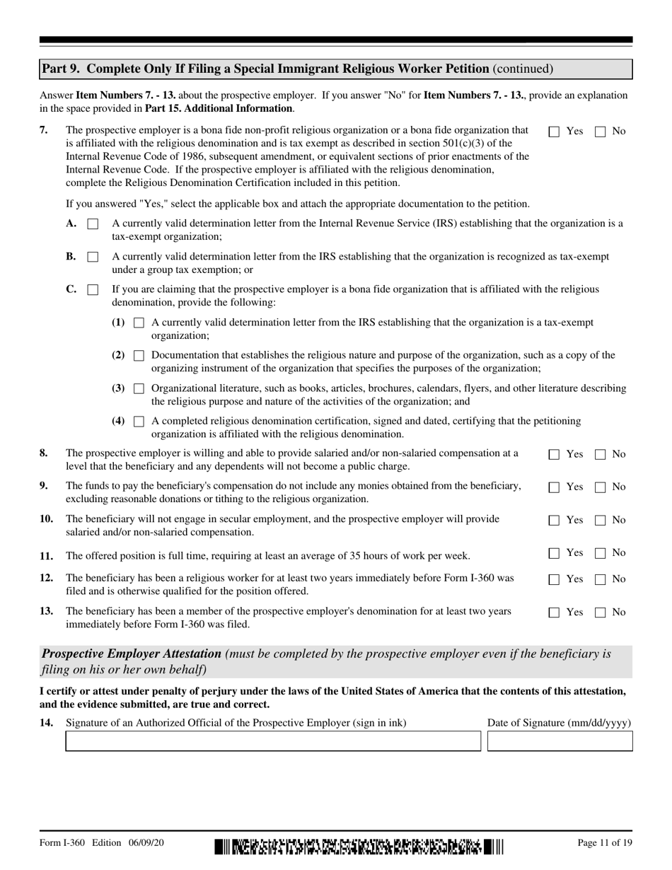USCIS Form I-360 Petition for Amerasian, Widow(Er), or Special Immigrant, Page 11