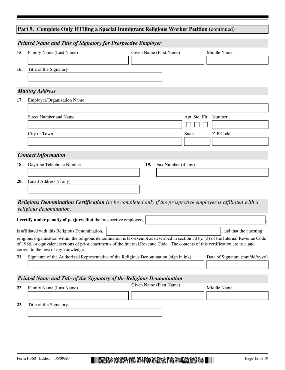 USCIS Form I-360 Petition for Amerasian, Widow(Er), or Special Immigrant, Page 12
