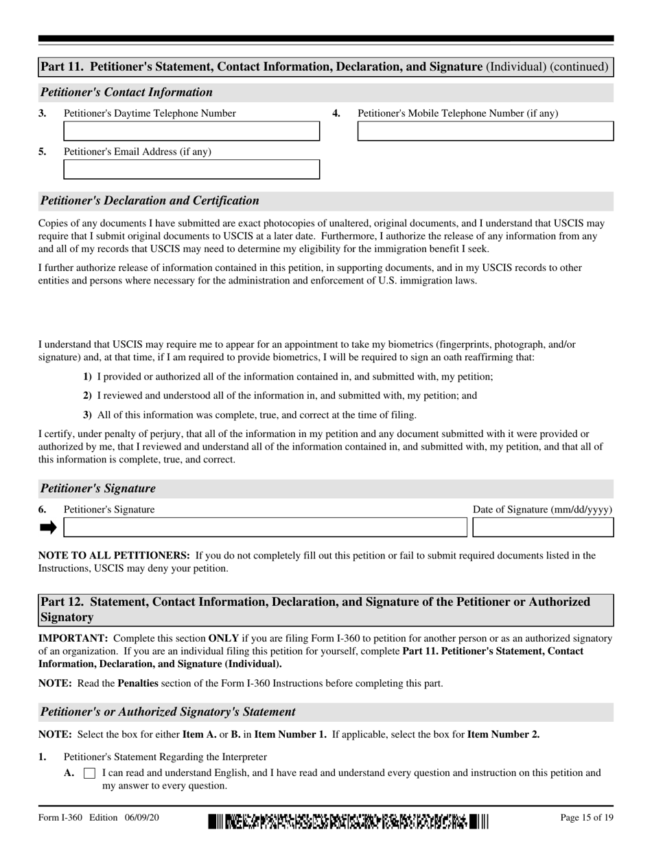 USCIS Form I-360 Petition for Amerasian, Widow(Er), or Special Immigrant, Page 15