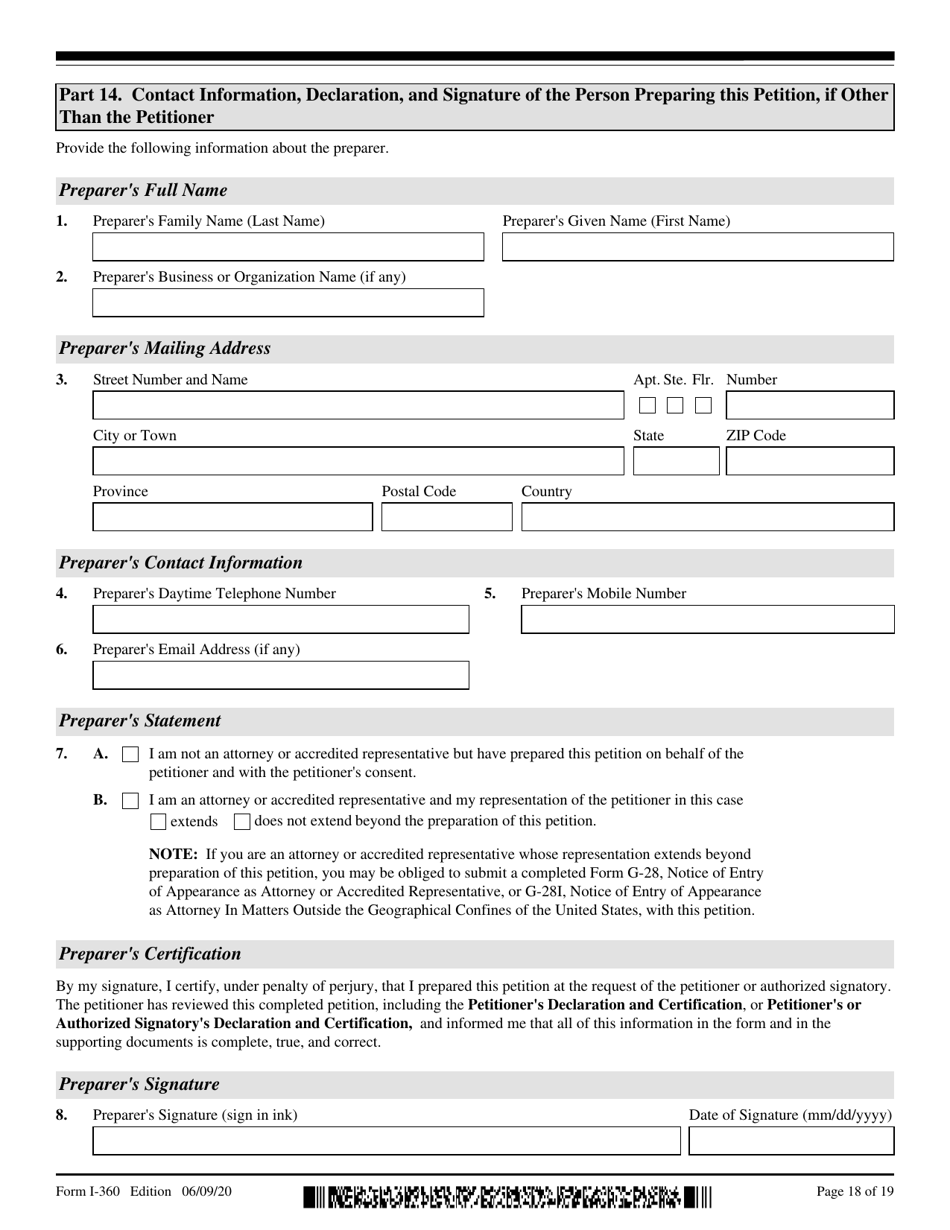 USCIS Form I-360 Petition for Amerasian, Widow(Er), or Special Immigrant, Page 18