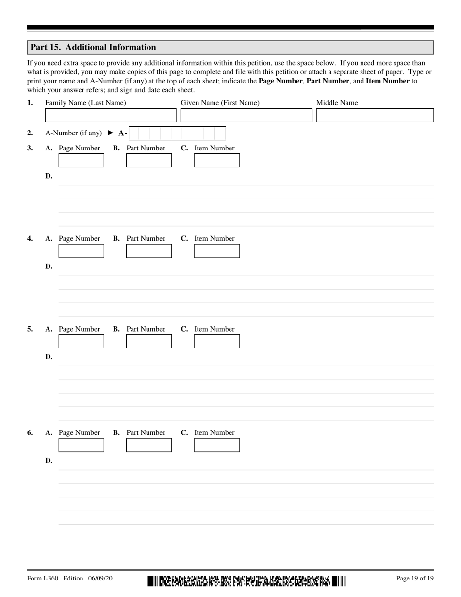 USCIS Form I-360 Petition for Amerasian, Widow(Er), or Special Immigrant, Page 19