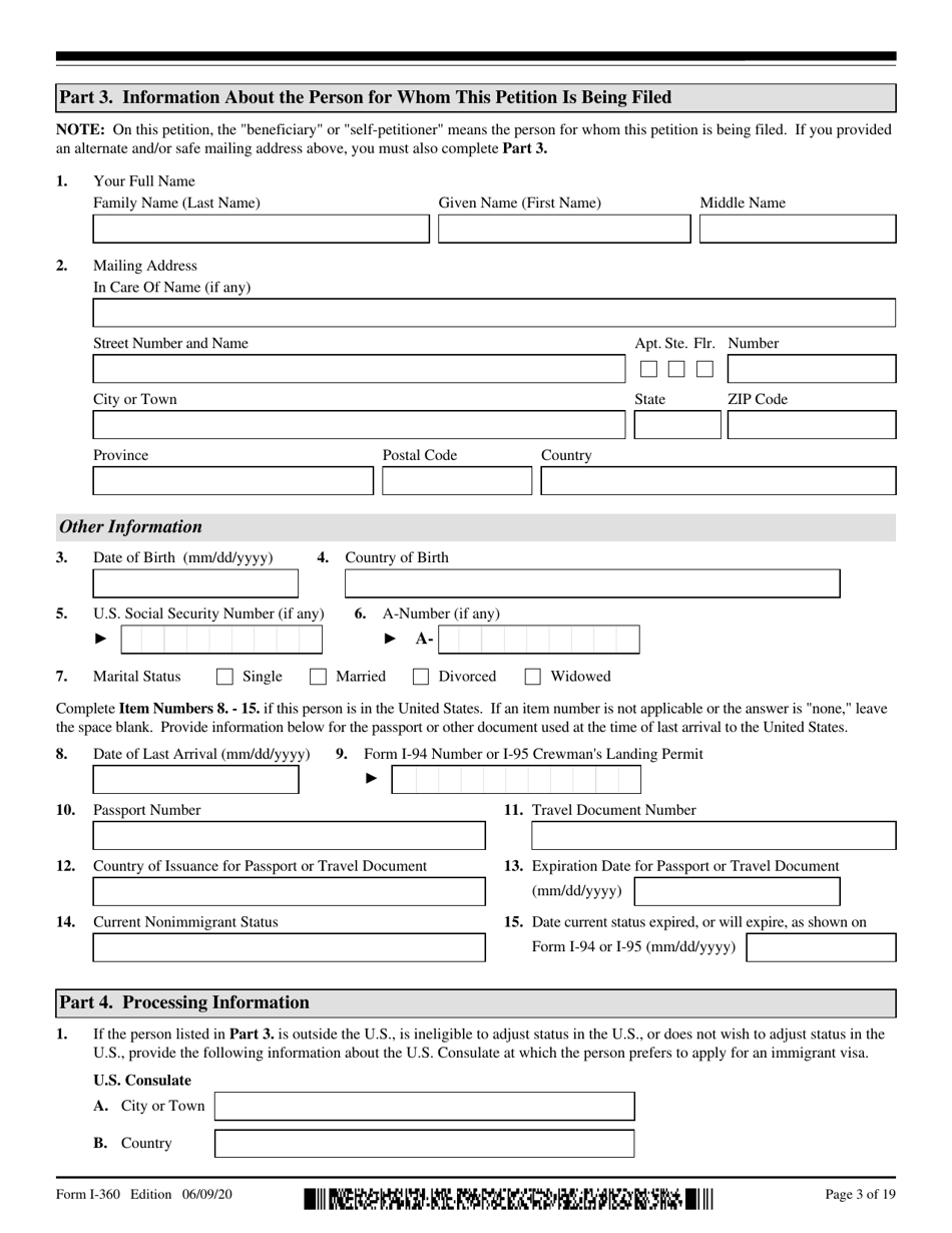 USCIS Form I-360 Petition for Amerasian, Widow(Er), or Special Immigrant, Page 3