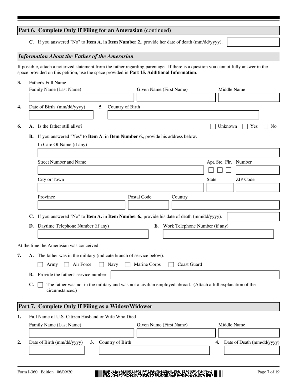 USCIS Form I-360 Petition for Amerasian, Widow(Er), or Special Immigrant, Page 7
