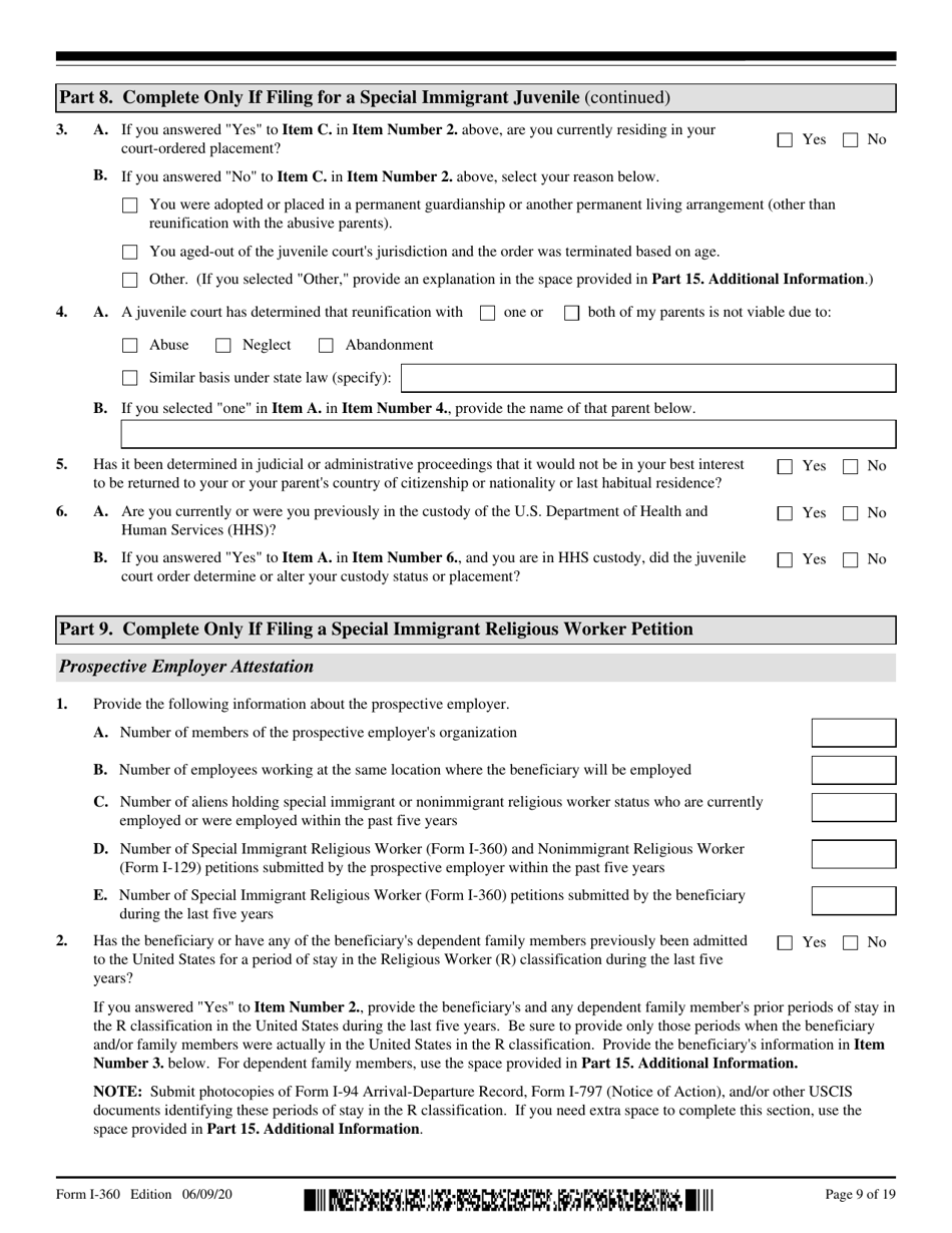 USCIS Form I-360 Petition for Amerasian, Widow(Er), or Special Immigrant, Page 9