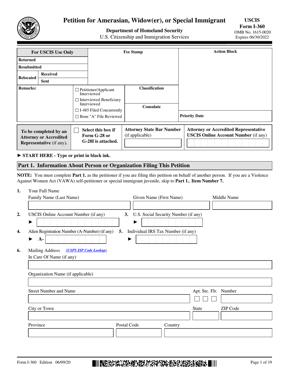 USCIS Form I-360 Download Fillable PDF or Fill Online Petition for ...