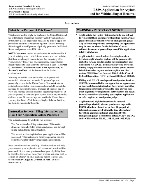 USCIS Form I-589  Printable Pdf