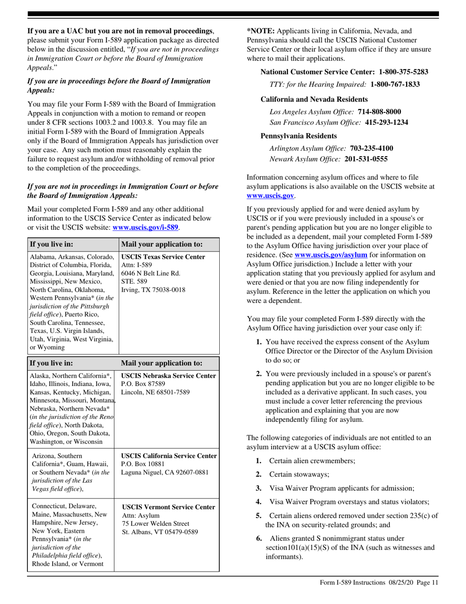Instructions for USCIS Form I-589 Application for Asylum and for Withholding of Removal, Page 11
