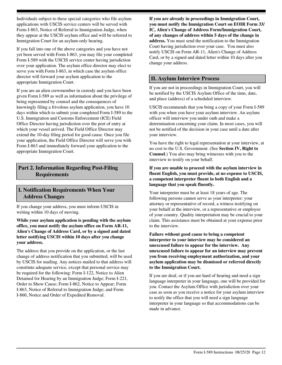 Instructions for USCIS Form I-589 Application for Asylum and for Withholding of Removal, Page 12
