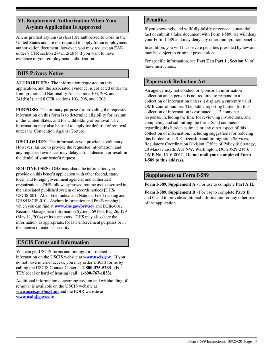 Instructions for USCIS Form I-589 Application for Asylum and for Withholding of Removal, Page 14