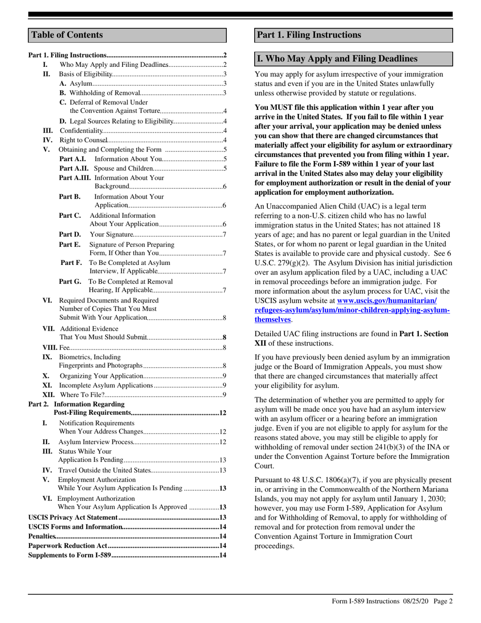 Instructions for USCIS Form I-589 Application for Asylum and for Withholding of Removal, Page 2