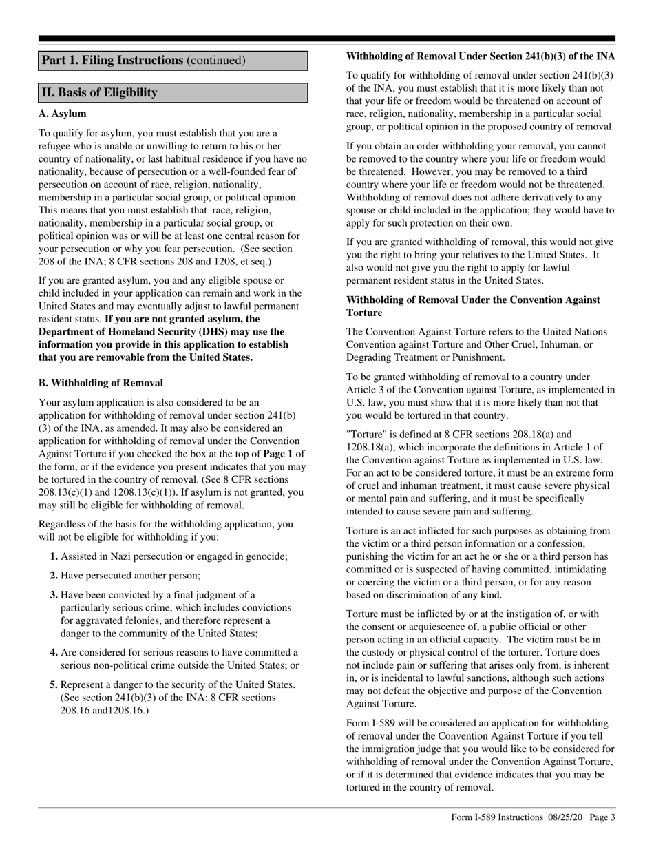 Instructions for USCIS Form I-589 Application for Asylum and for Withholding of Removal, Page 3
