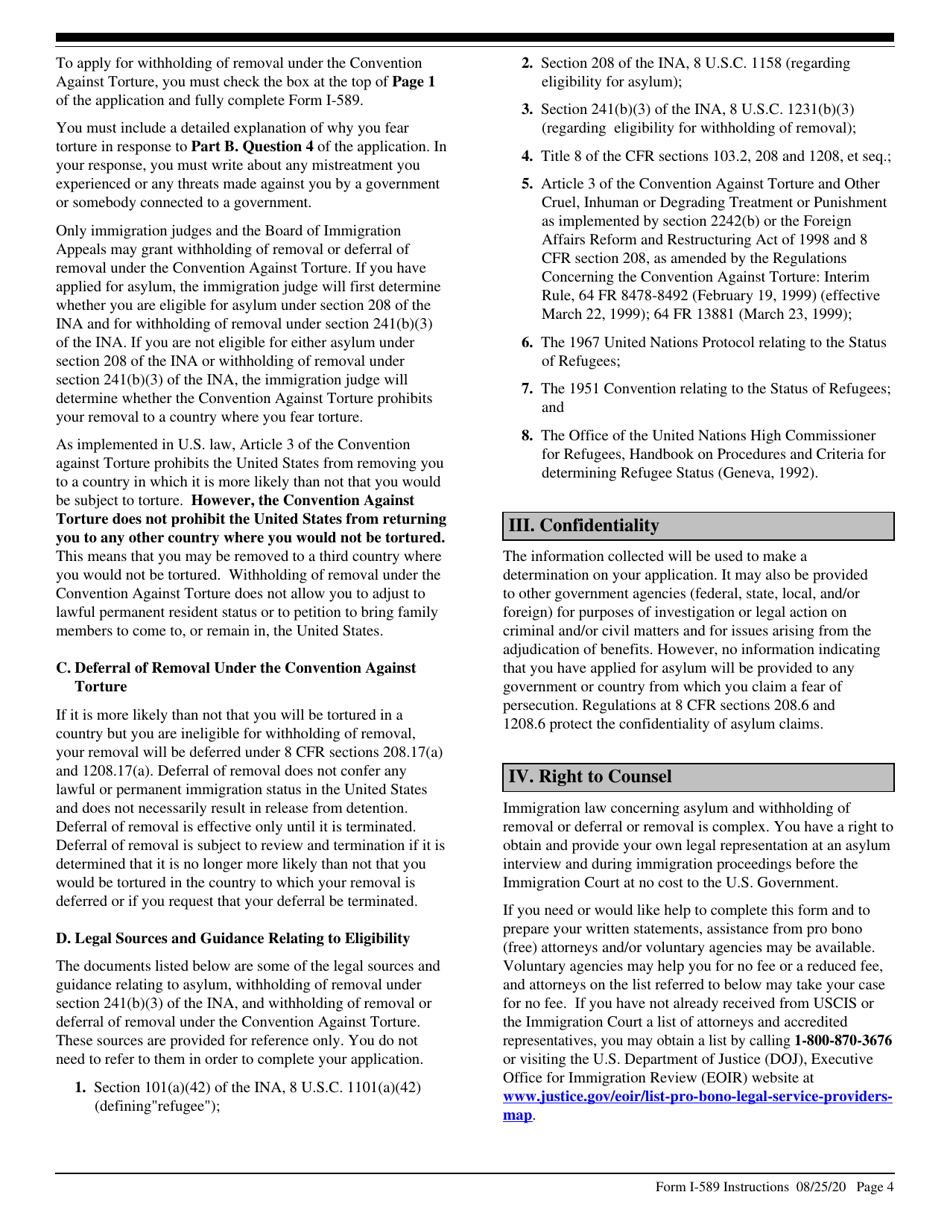 Instructions for USCIS Form I-589 Application for Asylum and for Withholding of Removal, Page 4