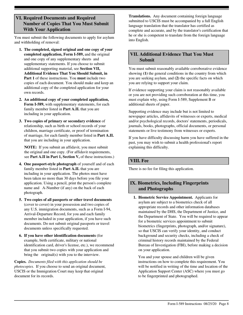 Instructions for USCIS Form I-589 Application for Asylum and for Withholding of Removal, Page 8