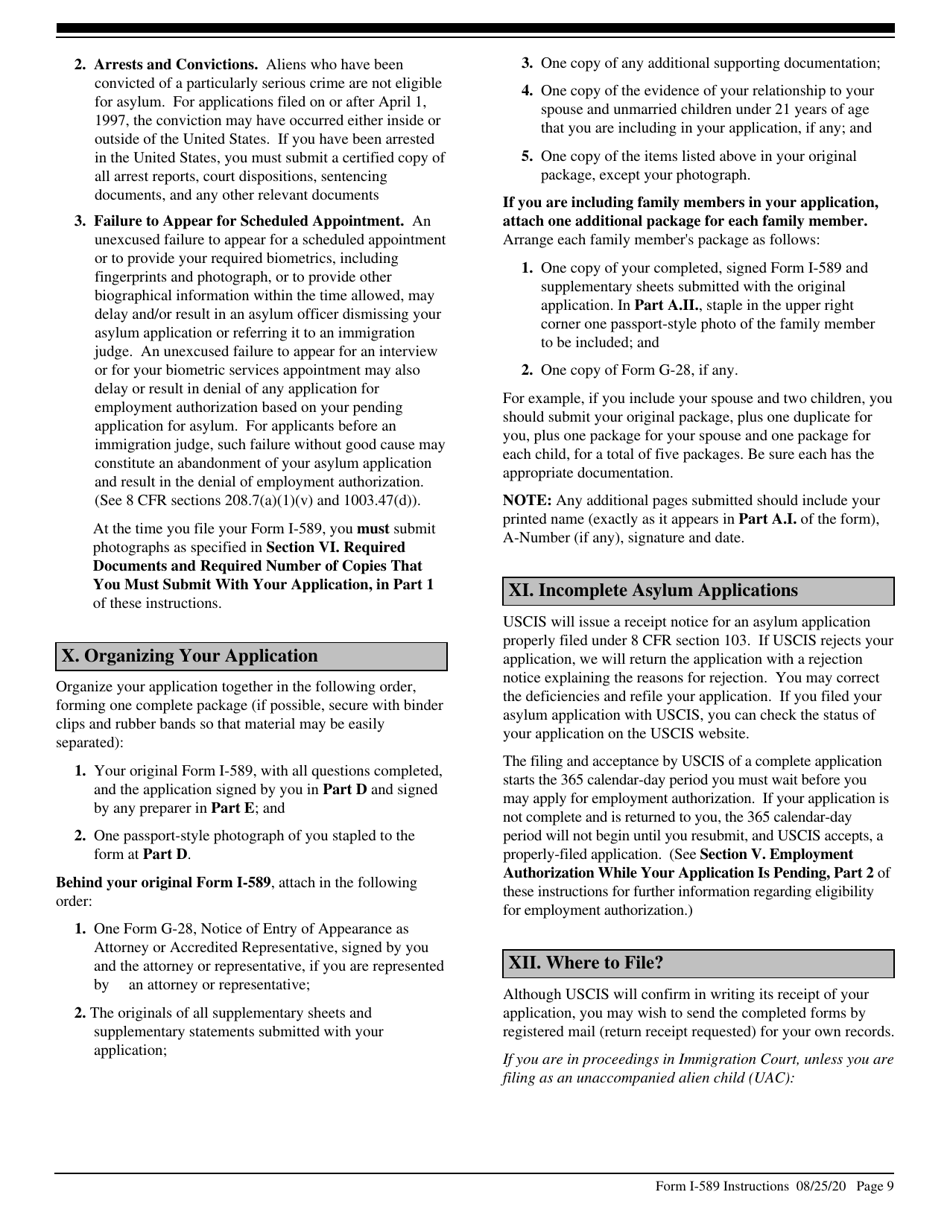 Instructions for USCIS Form I-589 Application for Asylum and for Withholding of Removal, Page 9