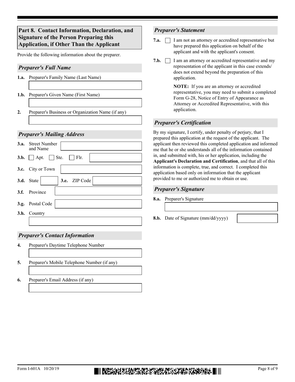 USCIS Form I-601A Application for Provisional Unlawful Presence Waiver, Page 8