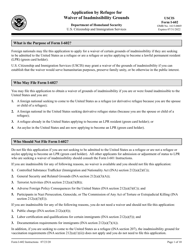 Document preview: Instructions for USCIS Form I-602 Application by Refugee for Waiver of Inadmissibility Grounds