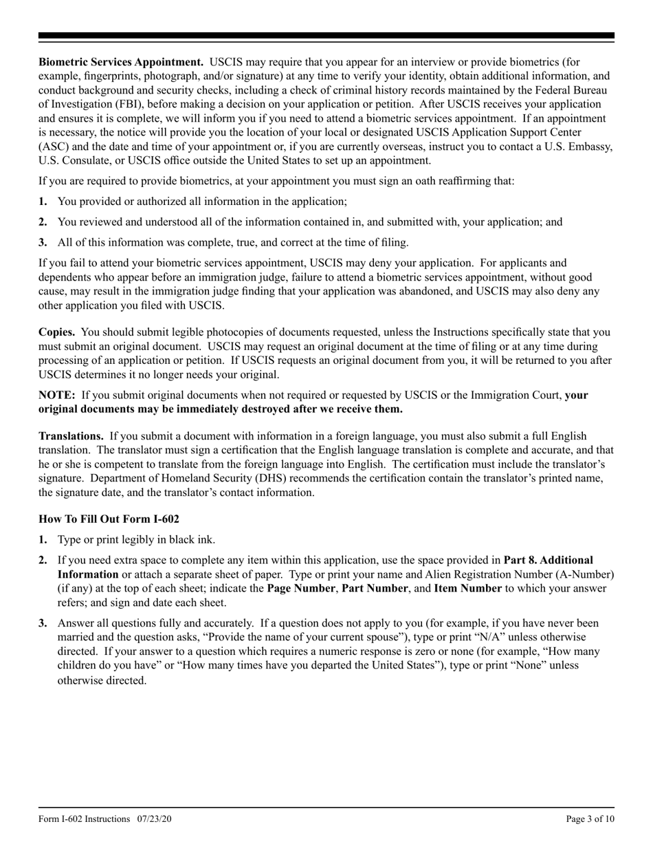 Instructions for USCIS Form I-602 Application by Refugee for Waiver of Inadmissibility Grounds, Page 3
