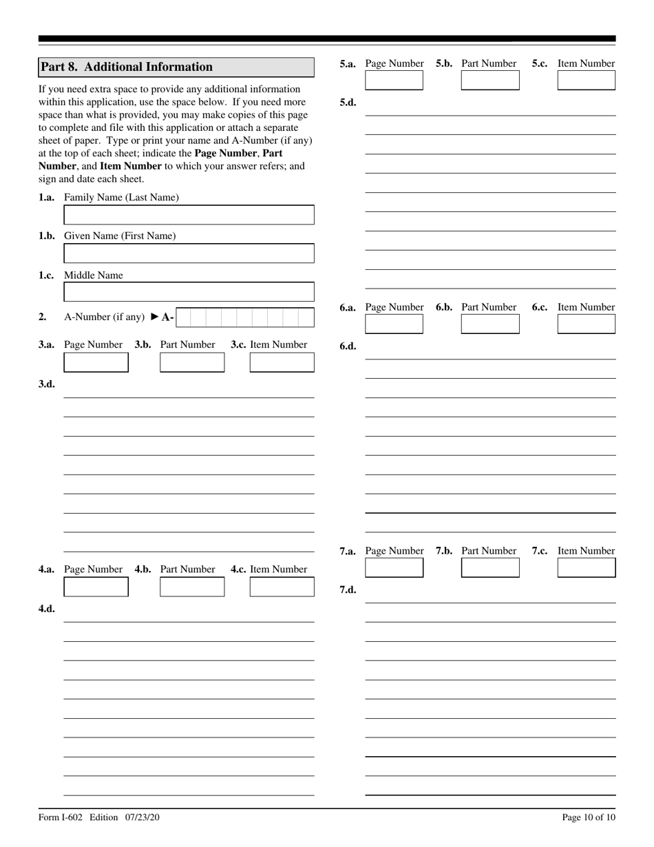 USCIS Form I-602 Application by Refugee for Waiver of Inadmissibility Grounds, Page 10