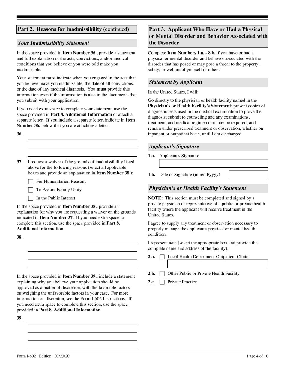 USCIS Form I-602 - Fill Out, Sign Online And Download Fillable PDF ...