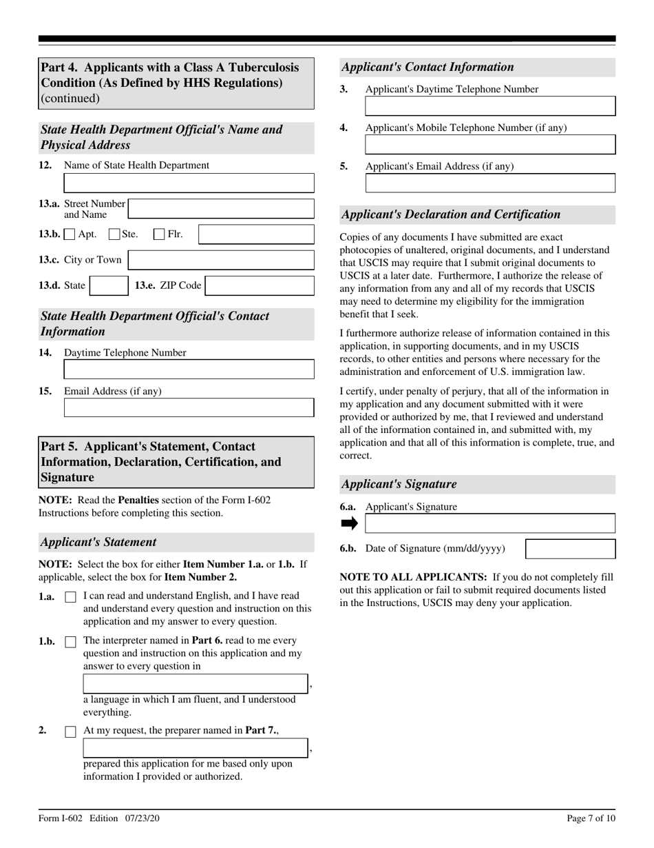 USCIS Form I-602 - Fill Out, Sign Online And Download Fillable PDF ...