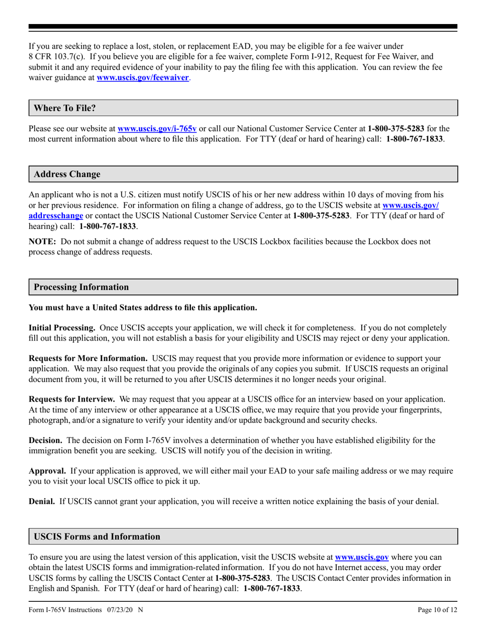 Instructions for USCIS Form I-765V Application for Employment Authorization for Abused Nonimmigrant Spouse, Page 10