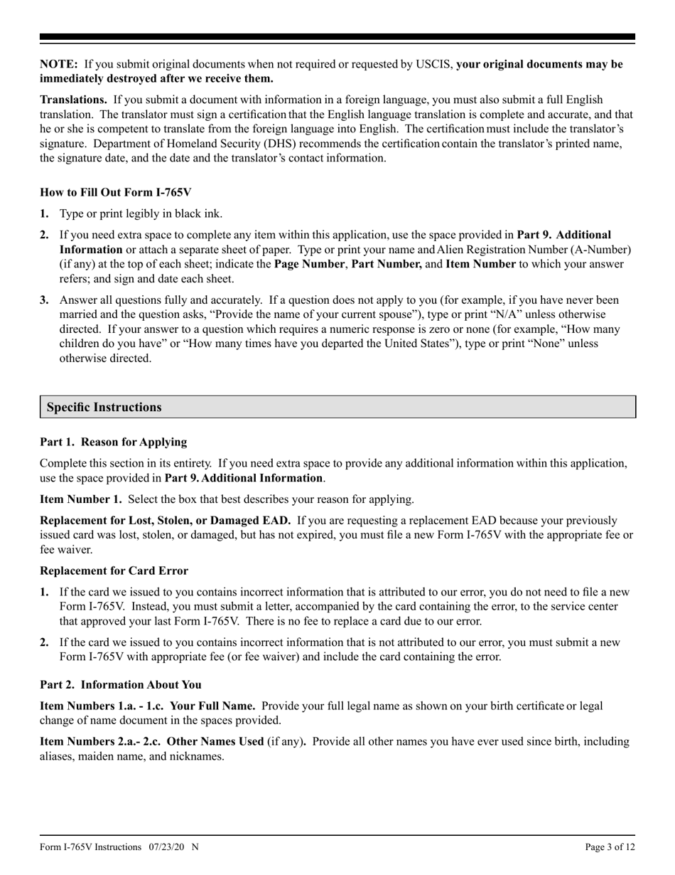 Instructions for USCIS Form I-765V Application for Employment Authorization for Abused Nonimmigrant Spouse, Page 3